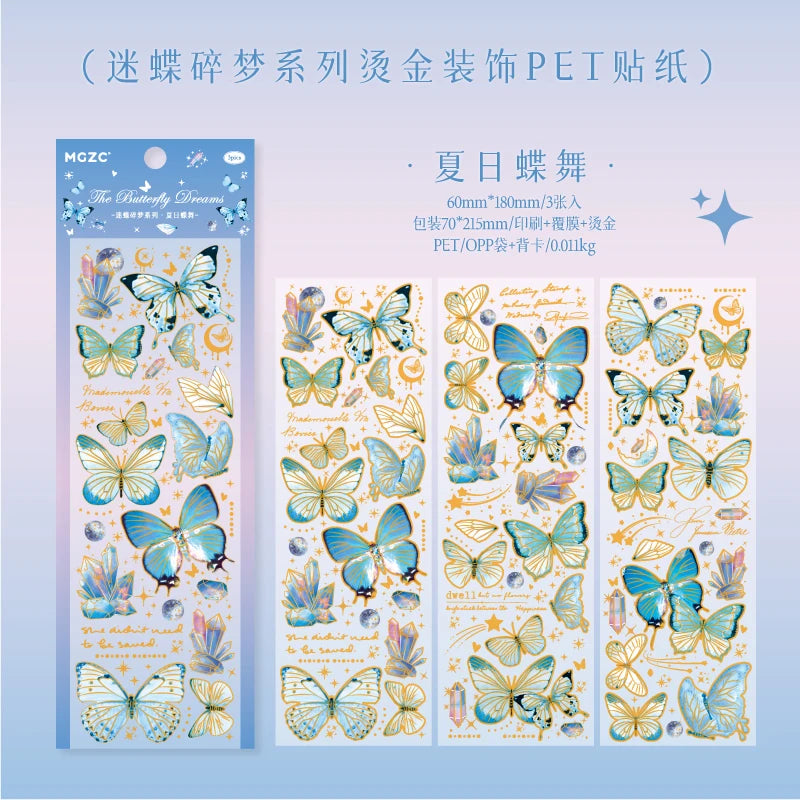 3 pcs Laser Butterfly Series Art Collage Junk Journal Supplies DIY Scrapbooking Stickers PET Waterproof Craft Aesthetics Sticker Qme D