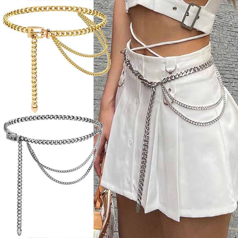 Multi Layer Metal Chain Belts Women Waistbands Long Tassel Waist Qme