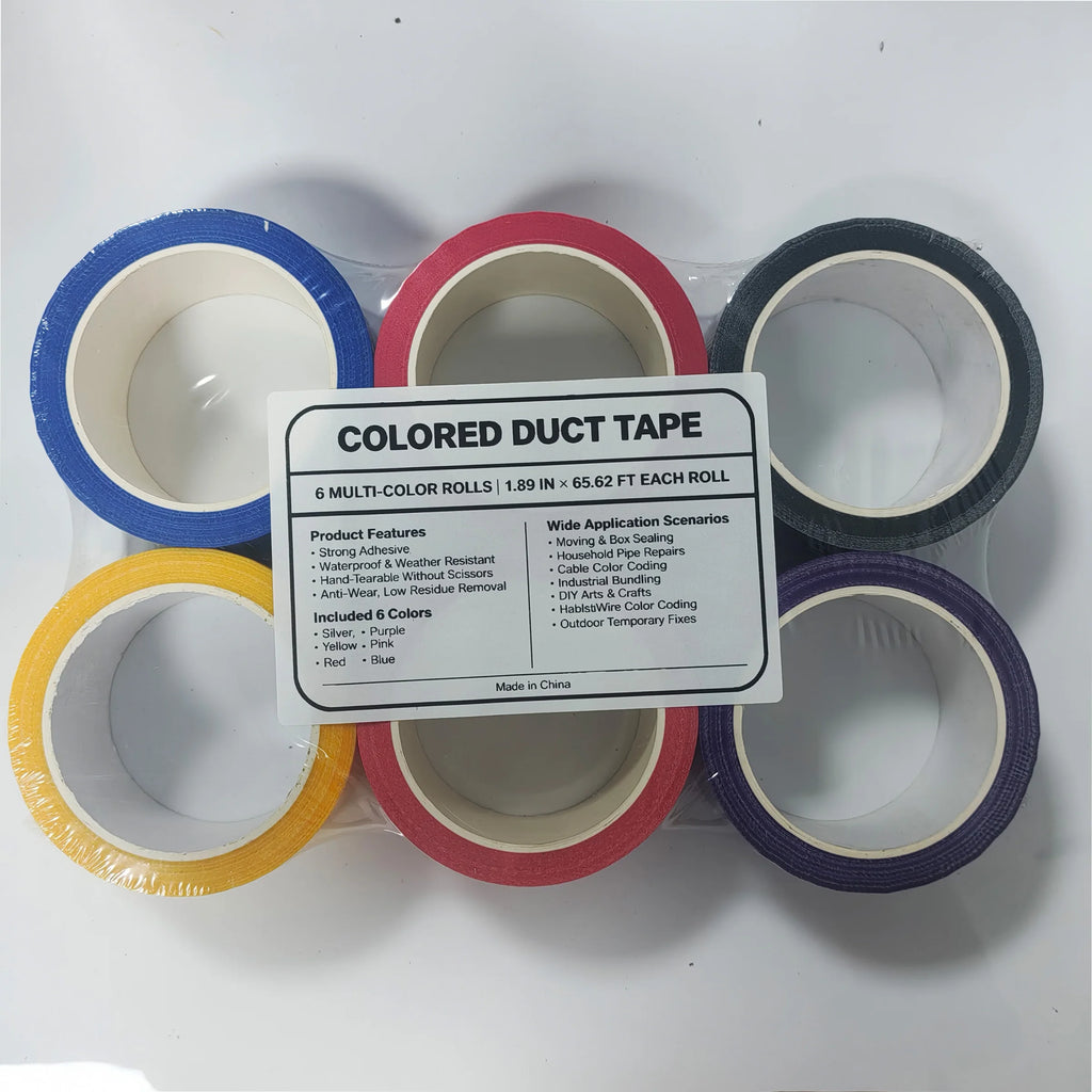 6 Pack Duct Tape Waterproof Adhesive Cloth Tape Multi Color Fabric Tape for DIY Craft Packaging Pipe Repair Household Fixing Qme 6 Pack 20M 48mm