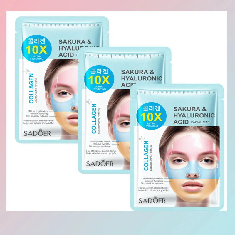 Collagen Facial Masks Moisturizing Whitening Faded Wrinkles Lift Firming Sakura Hyaluronic Acid Face Mask Korean Cosmetics Qme 3pc