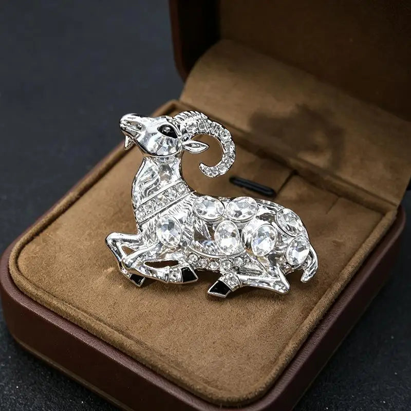 Lovely Goat Brooches For Women Unisex Rhinestone Beautiful Year Of The Sheep Animal Brooch Pin New Year Gifts Qme style 2