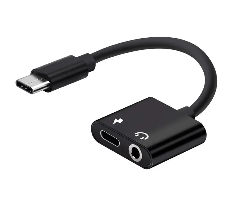 5pcs Mobile Phone Type-c To 3.5mm Two-in-one Adapter for Listening To Songs and Charging Mobile Phone Adapter Audio Adapter Qme black