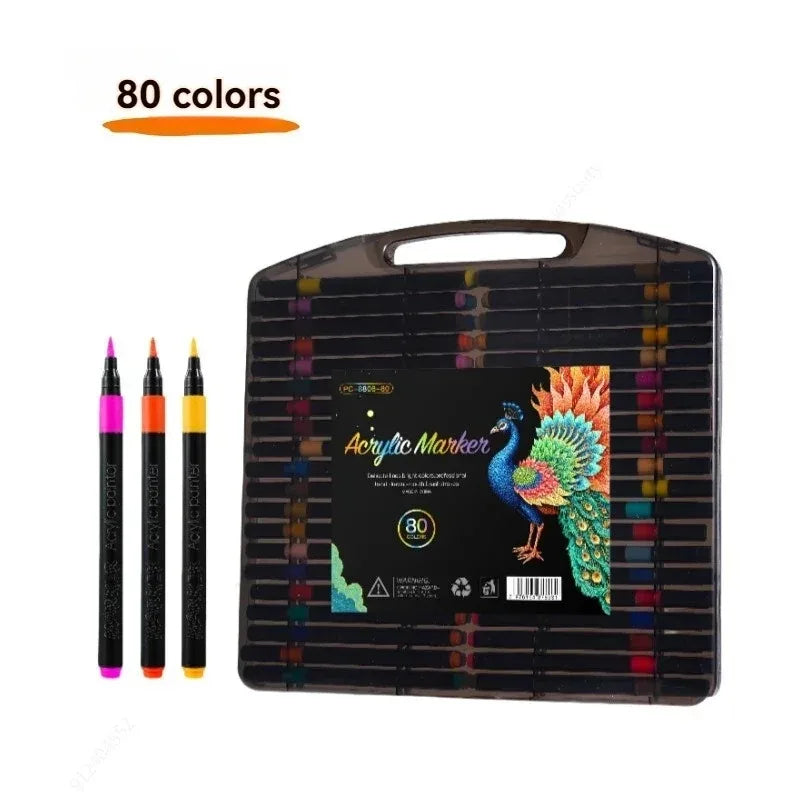 12/24/36/48/60/80 Colors Acrylic Marker Pen Set Waterproof And Quick Dry Paper Stackable Pens For Children And Students Qme 80 colors