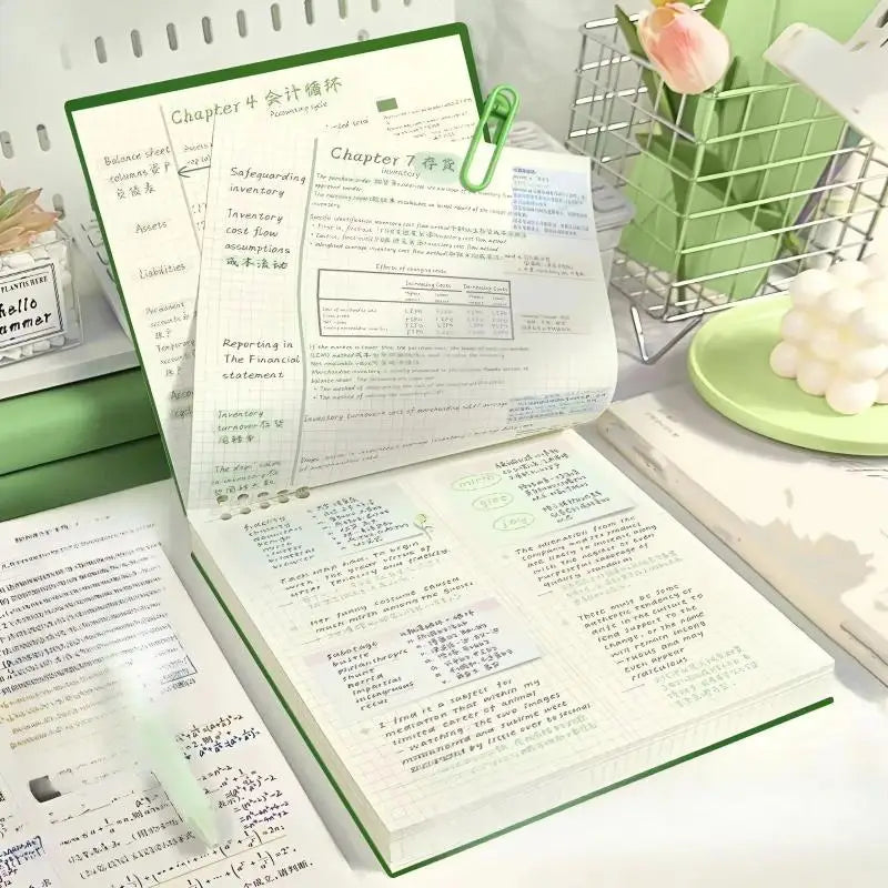 60 Sheets Flip Loose Leaf Notebook Thick No Bleed Grid Pages Binder Qme