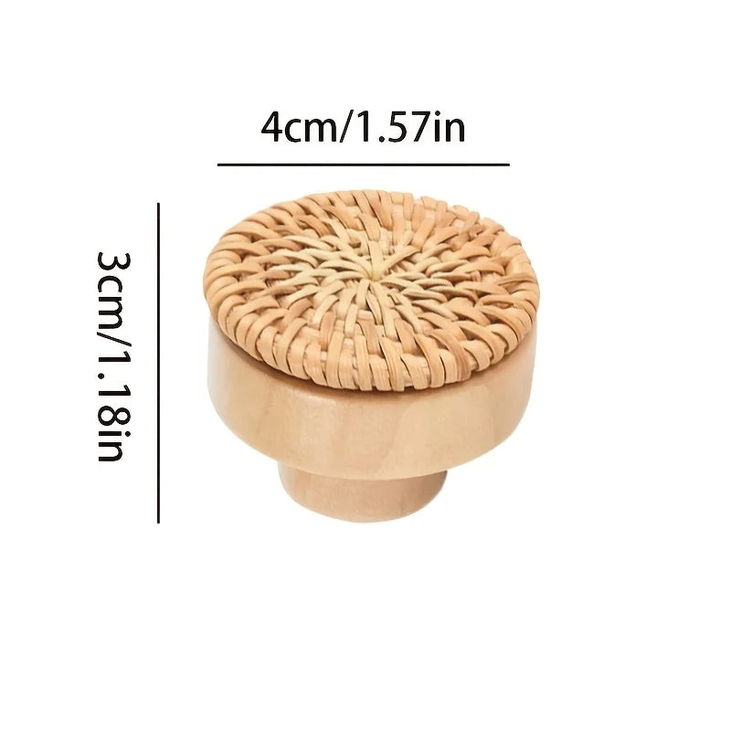 10 Woven Round Pancake Wooden Handles Clothes Cabinet Doors Rattan Qme