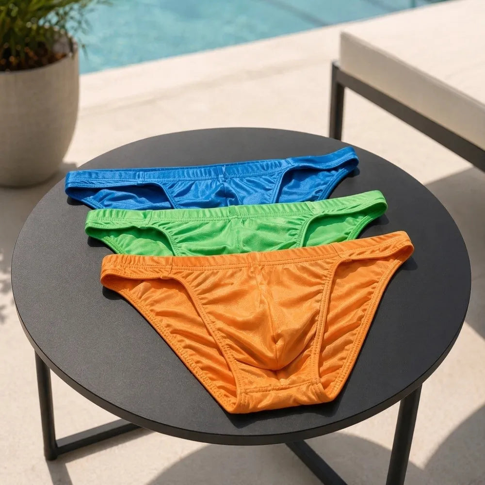 Triangle Men Ice Silk Briefs Low Waist Underpants Men's Triangle Panties Solid Color Underwear Male Seamless Briefs Men Qme