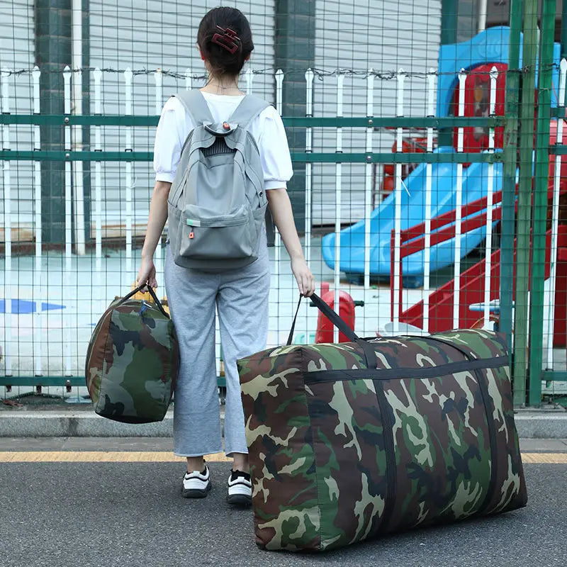 Camo Thickened Oxford Fabric Woven Moving Packing Bag Quilt & Clothes Storage Sack with Handles Luggage Tote Qme