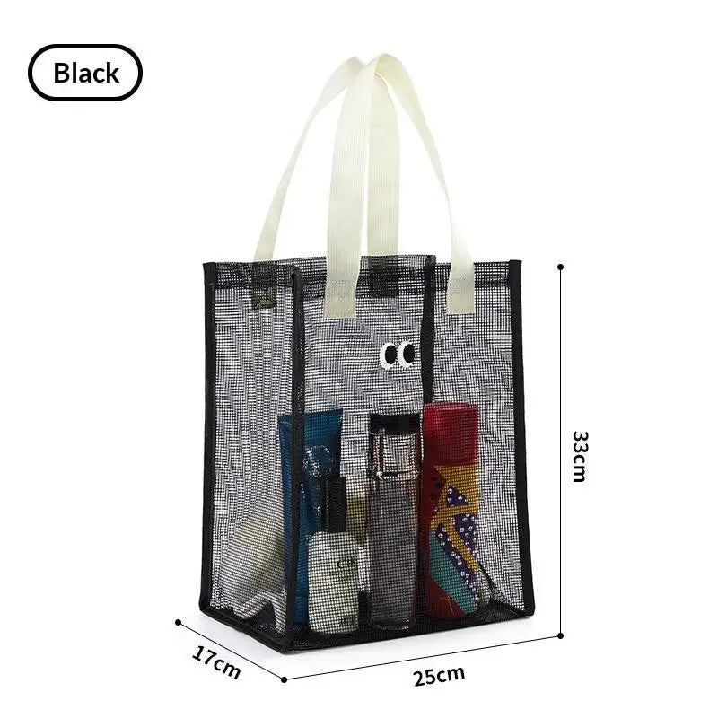 Reusable Mesh Fabric Summer Eye Printing Dacron Casual Handbag Shopping Shoulder Bag Qme Black