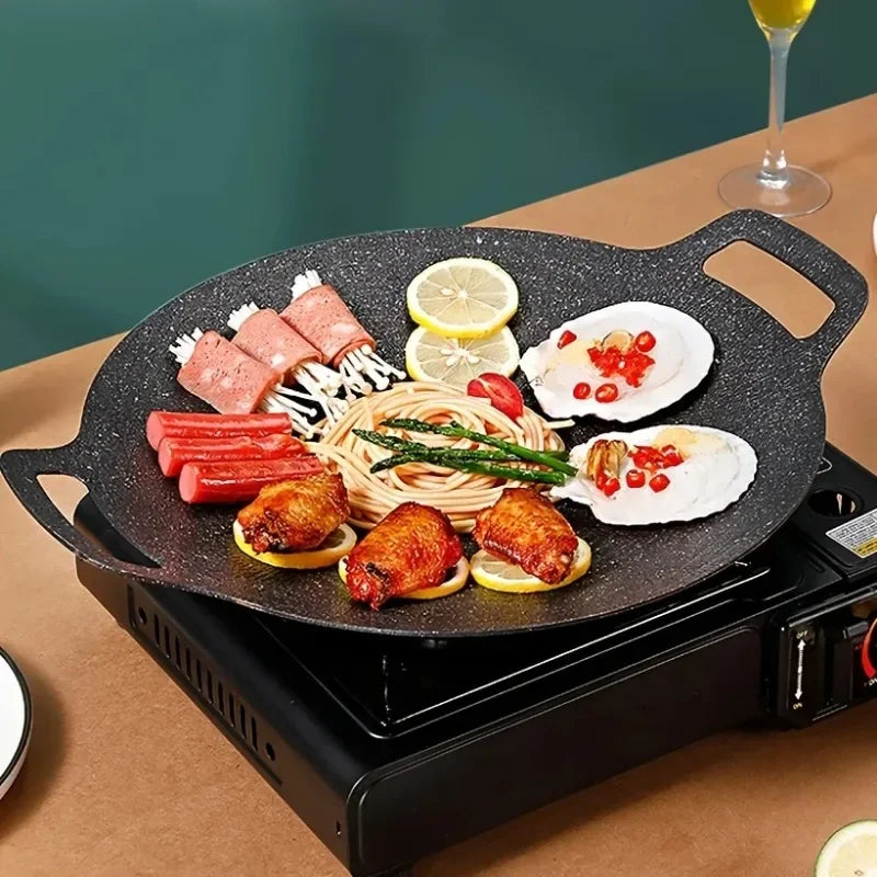 Non-stick Roasting Pan Cast Iron Double Handled Crepe Round Griddle Qme