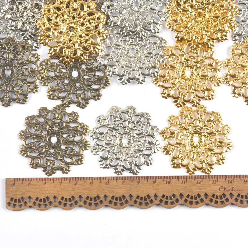 10Pcs Bronze/Gold/Silver Filigree Flower Wraps Connectors For Making Scrapbook DIY Embellishments Home Decor Metal Crafts yk0897 Qme