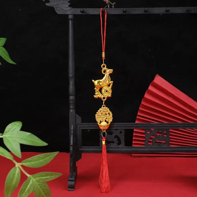 Chinese New Year 2027 Goat Hanging Ornaments Gold Lucky Design Red Tassels For Spring Festival Home Wall Decor Qme A25