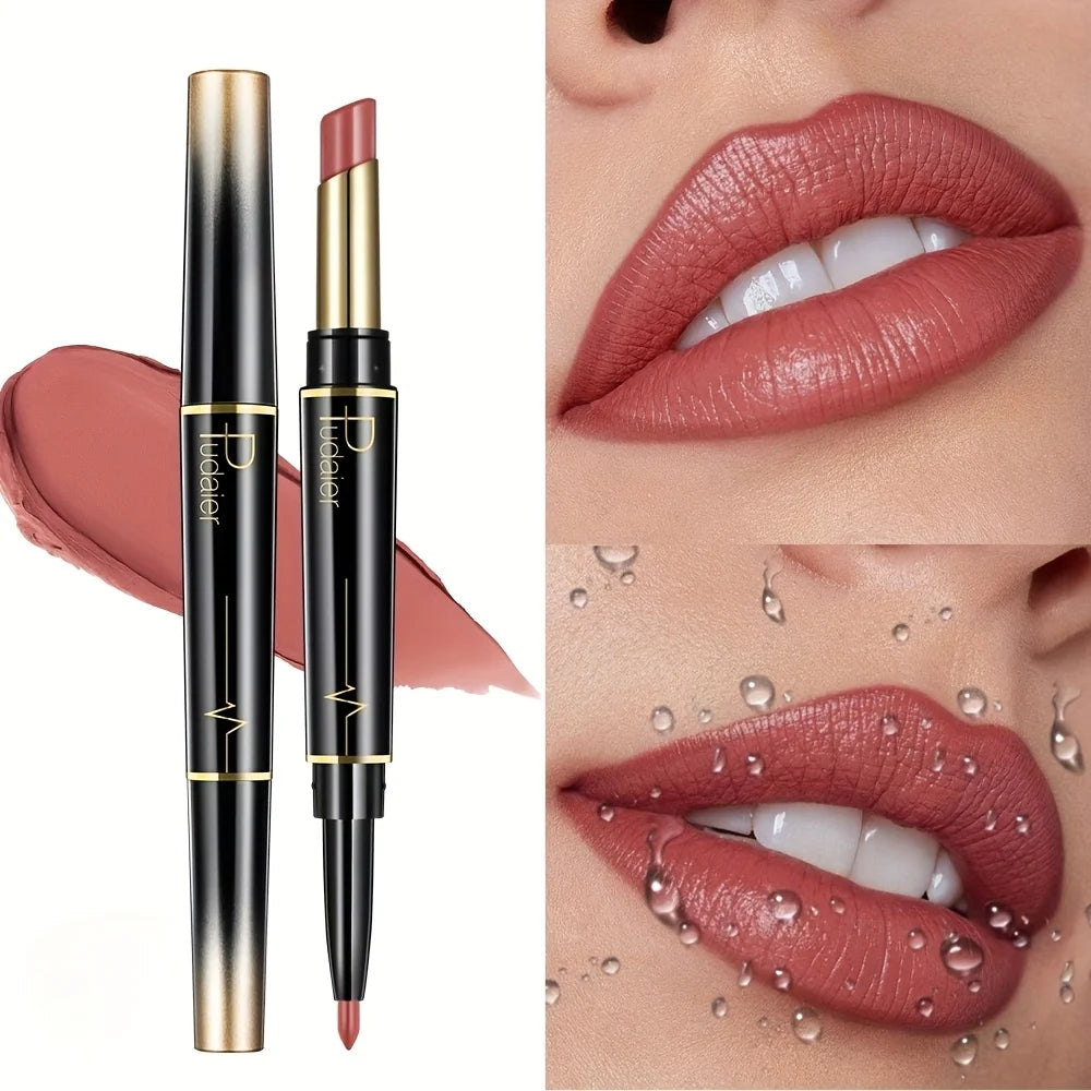 Double-headed Lipstick Lip Liner Gloss Moisturizing Formula Not Easy Qme