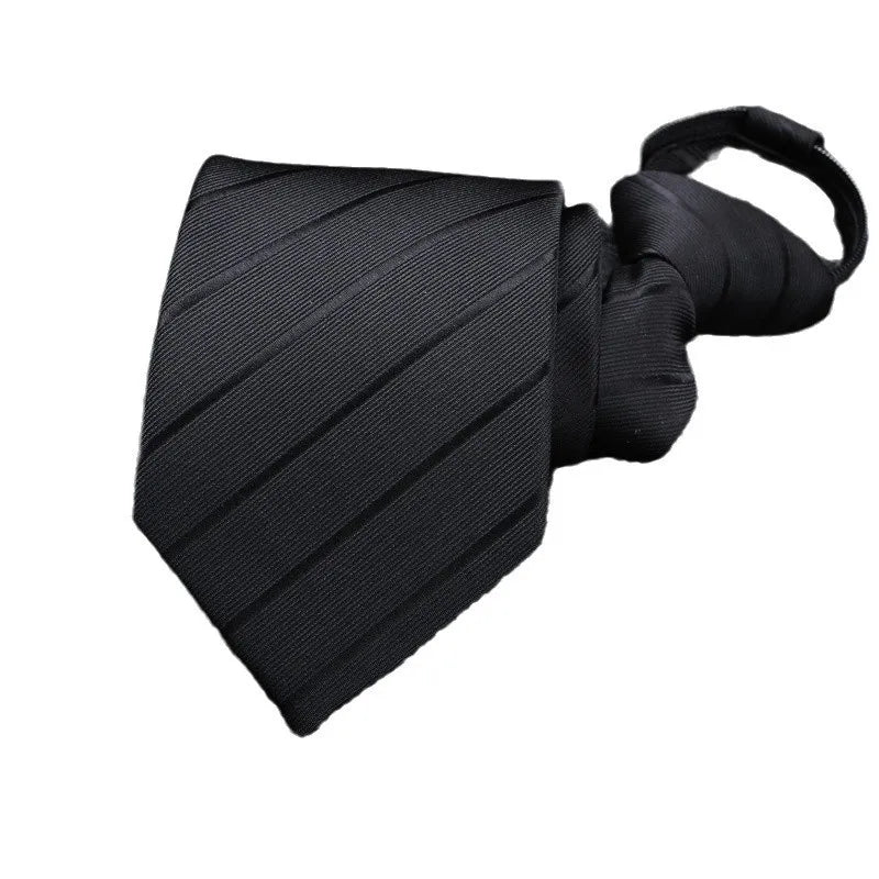 Men's Elegant Thin Solid Necktie Black Zipper Tie Formal Casual Wear Qme