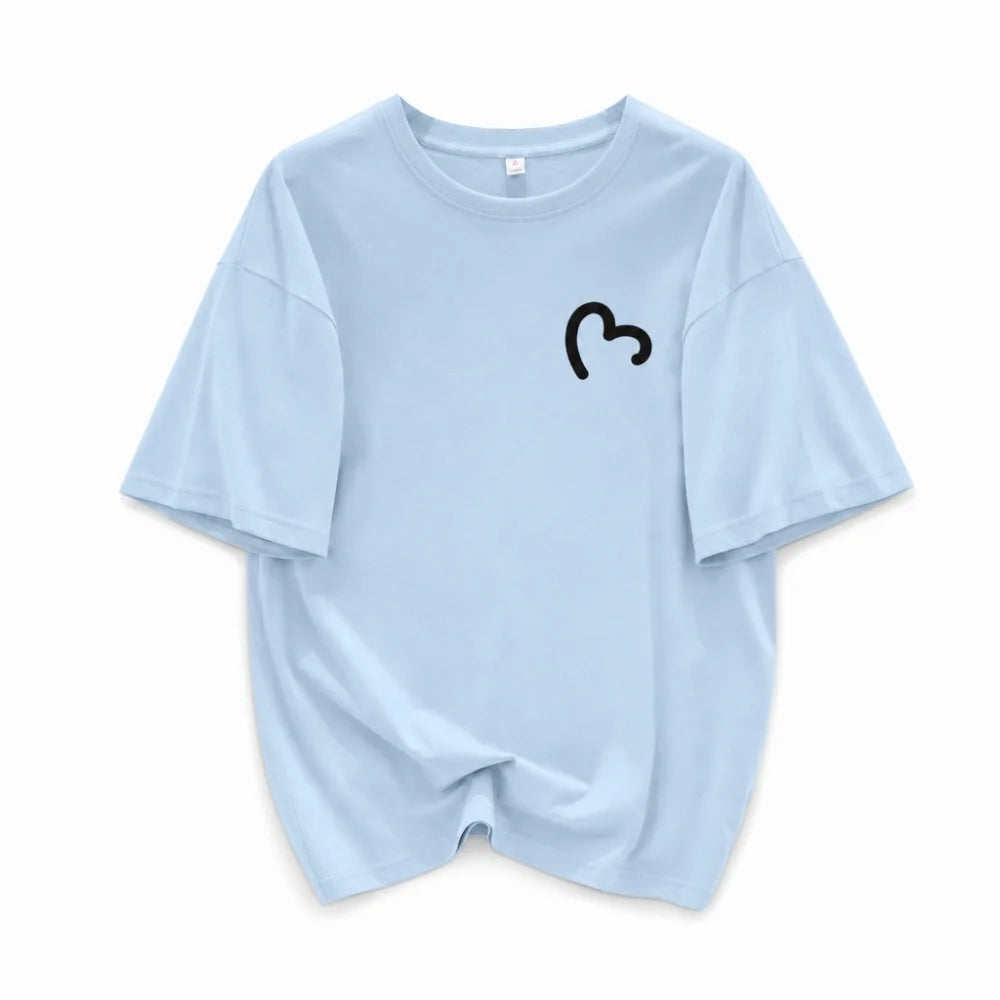 Fashion Round Neck Oversized T-shirt Loose Fit Simple Couple Outfits Qme Light Blue S