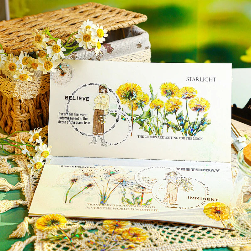 10 pcs INS Dandelion Plant Scrapbooking Materials PET Sticker Pack Journal Collage Decorative Aesthetic Stationery Stickers Qme