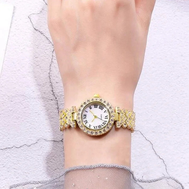 3pcs/set Watches Jewelry Set Round Pointer Quartz Watch & 2pcs Bracelet Fancy Women Watches Jewelry Qme