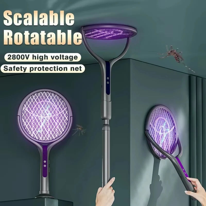 Multi functional 2-in-1 mosquito killer lamp angle retractable mosquito swatter USB rechargeable mosquito swatter bat swatter Qme