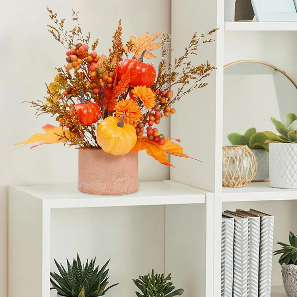 Fall Centerpieces Fake Pumpkins Thanksgiving Table Decor Artificial Plants Party Supplies For Halloween Office Autumn Desk Qme