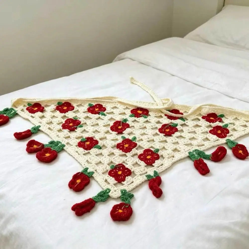 Cute Floral Knitted Flower Headband French Countryside Style Triangle Turban Bohemian Pastoral Women Hair Scarf Girls Qme