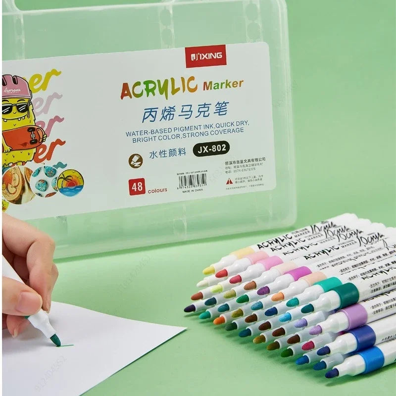 36/48/60 Colors Acrylic Paint Marker Pen Waterproof Drawing Graffiti Multicolor Markers Brush Pens Set DIY Crafts Painting Qme