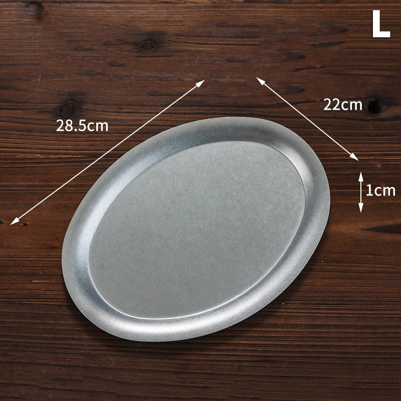 1 Pcs Japanese Vintage Oval 304 Stainless Steel Restaurant Plate Dessert Tray Kitchen Tableware Qme L