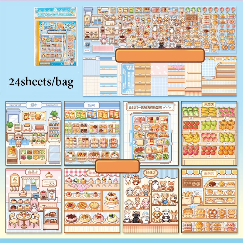 1 Book Pixel Art Mini Diorama Stickers, Cute Healing Scenes, Fun Relaxing Crafts, Ideal for Students & Office Workers Qme B