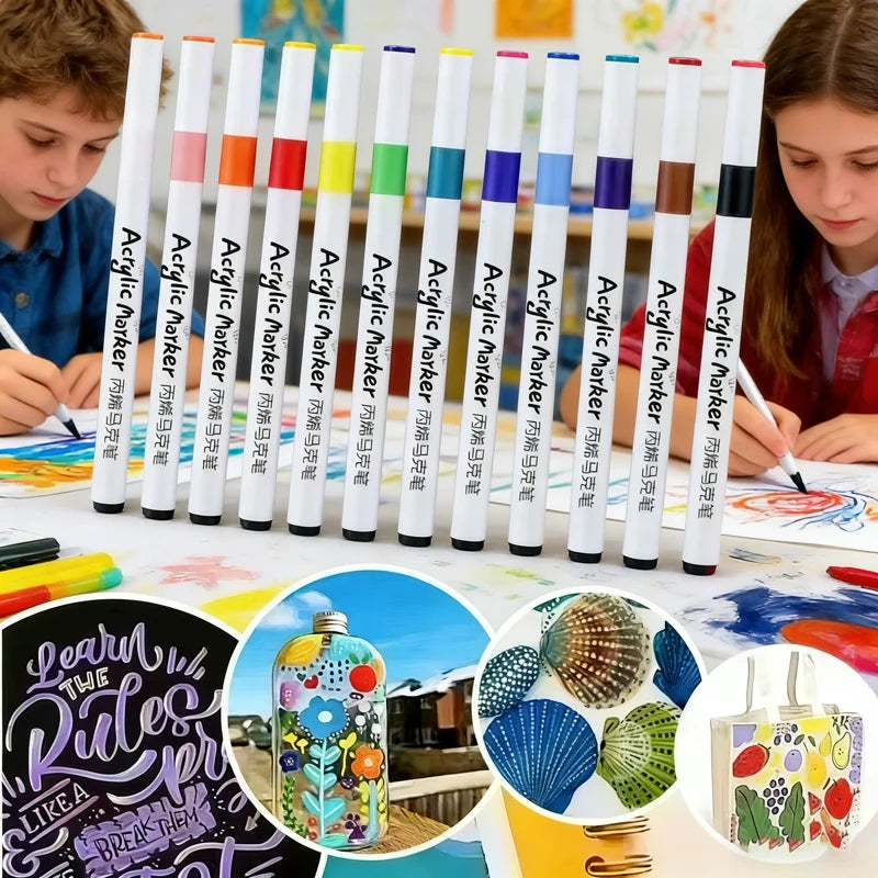 Acrylic Paint Marker Set - 12/24/36/48/60/80 Colors, Non-toxic, Waterproof, Suitable for DIY, Artists, Office Supplies Qme