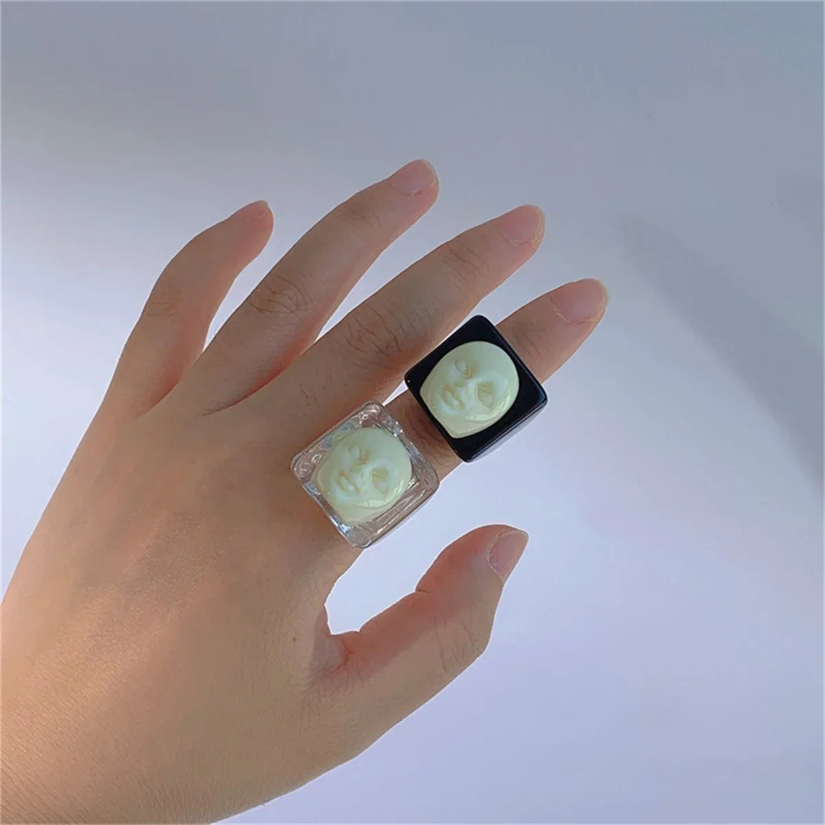 Punk Fun Face Ring Aesthetic 3D Resin Ring Art Women Jewelry Gift Girls Hip Hop Women Men Birthday Gothic Halloween Rings Women Qme
