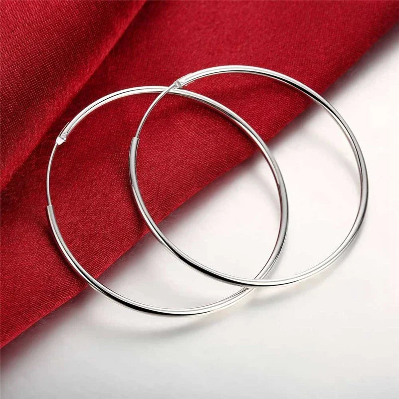 Round Circle 50/60mm Hoop Earrings Silver Color For Woman Wedding Engagement Party Fashion Charm Jewelry Gift Qme