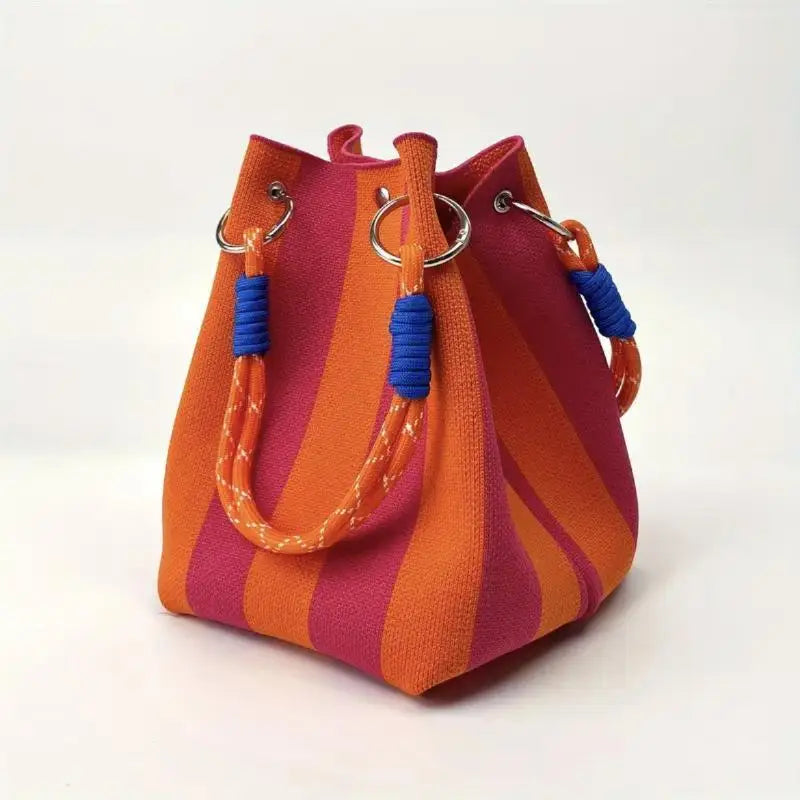 Multi-color Knitted Retro Bucket Handbag Is Simple And Color-blocked Versatile And Easy To Carry With You Qme A7 one size