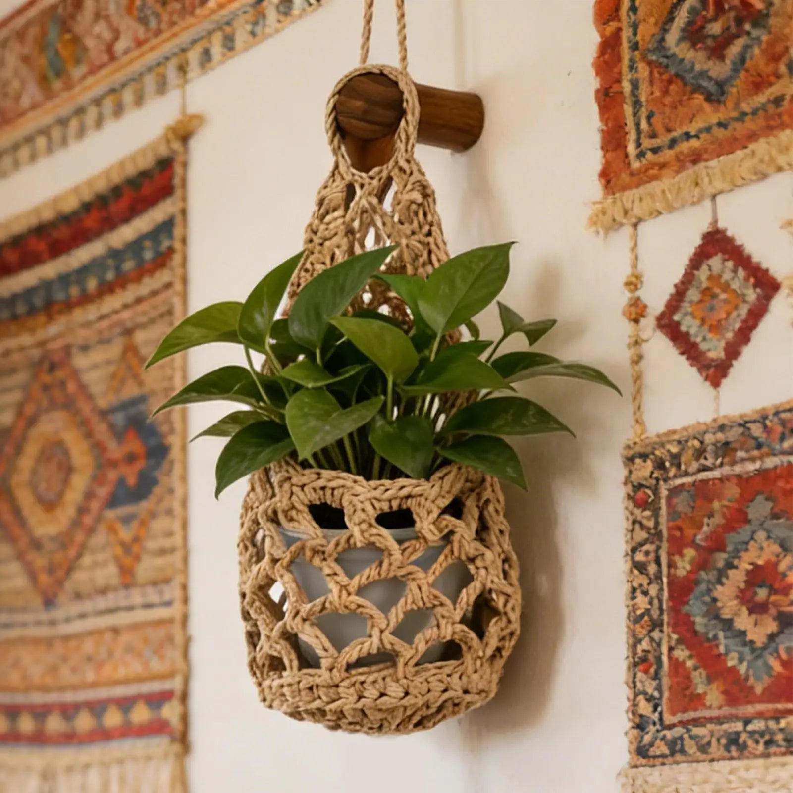 Macrame Plant Hanger Cotton Woven Decorative Space Saving Boho Flower Qme