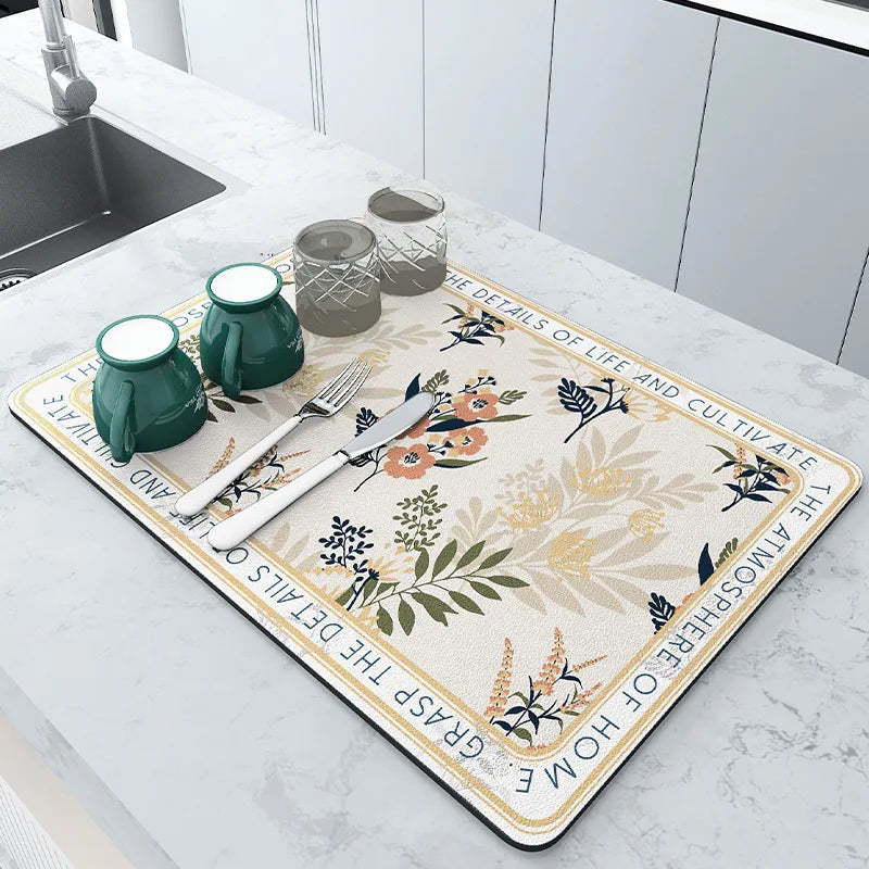 Super Absorbent Anti-slip Coffee Dish Large Kitchen Absorbent Draining Mat Drying Mat Quick Dry Bathroom Drain Pad Kitchen Tool Qme Orange 30x40 cm