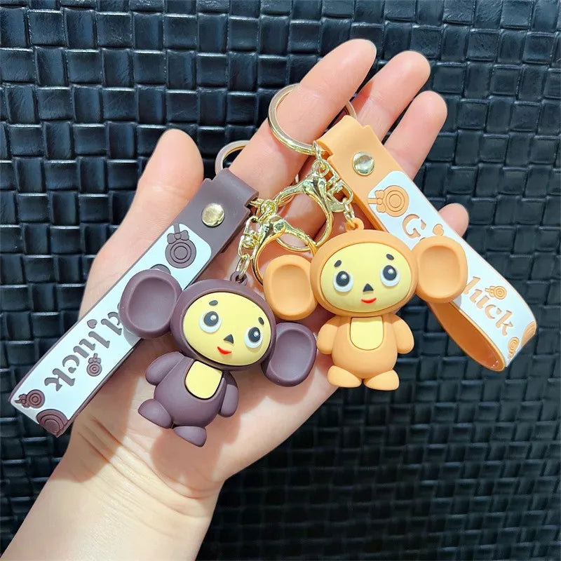 Creative Cute Soft Latex Monkey Doll Toy Keychain Cosplay Movie Cheburashka Trend Animal Widget Keyring Pendant Festival Gift Qme