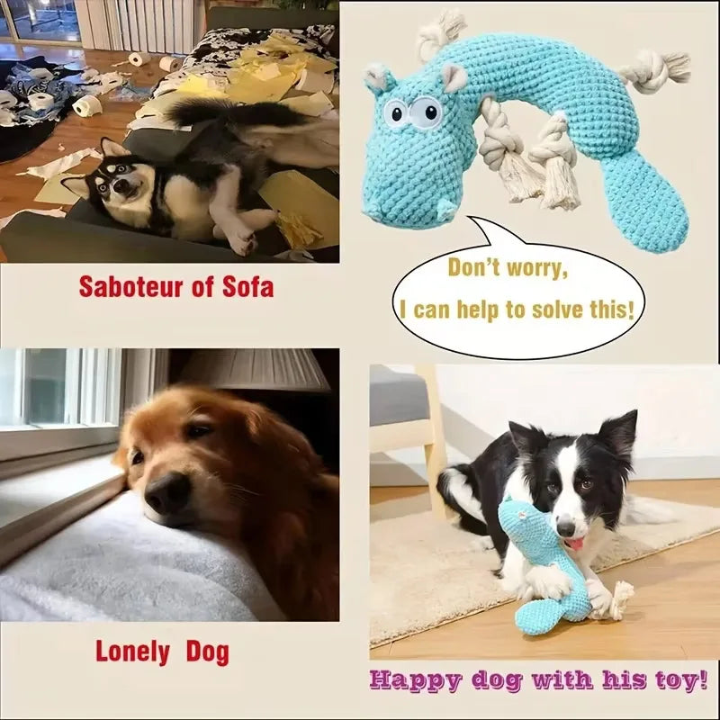 Blue Hippopotamus Squeezing Dog Toy, Pineapple Plush Suitable for Dogs to Interact, Play, Bite Qme