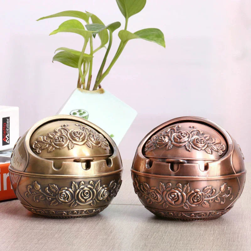 New Retro Ashtray With Lid Creative Metal Household Ashtray Home Decoration Anti-flying Ash Anti-smoke Ashtray Home Decoration Qme