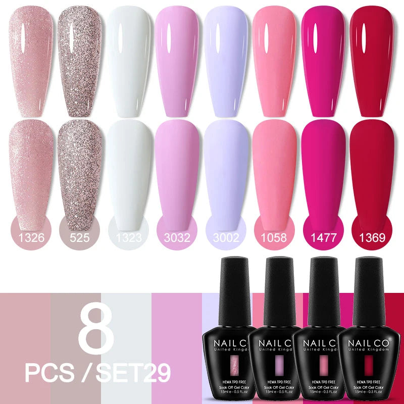 NAILCO Sparkly Rose Red Purple Gel Nail Polish Art Vernis Nails Qme NC-ZB-8H-ZH29