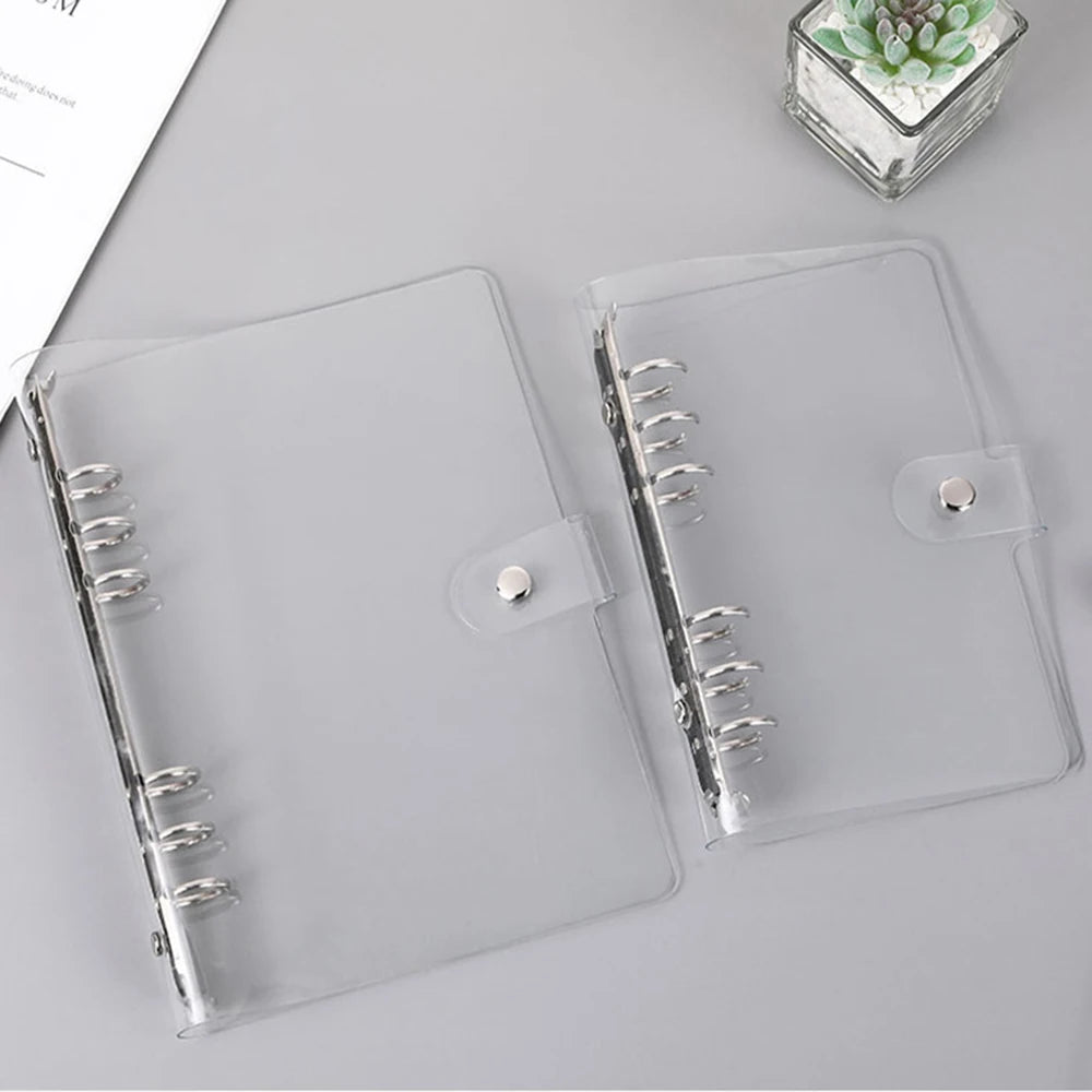 Transparent PVC Binder Clip File Folder A5/A6 Loose Leaf 6 Ring Binder Planner School Office Supplies Qme