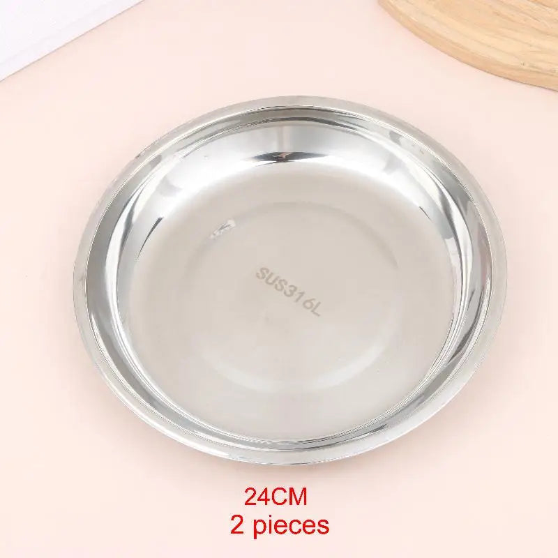 Thickened Stainless Steel Round Plates Polished Shallow Dinner Qme 24CM 2pieces
