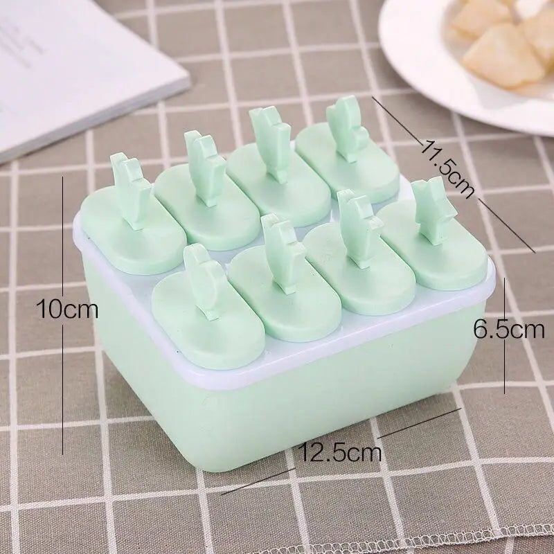 8 Hole Plastic Ice Cream Mold Reusable Stick Chocolate Dessert Easy Qme Green