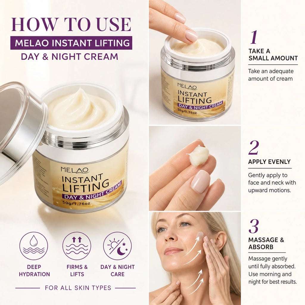 MELAO Instant Lifting Day & Night Cream,Firming Facial Moisturizer, 24H Hydrating Face Cream for Fine Lines & Wrinkles Qme