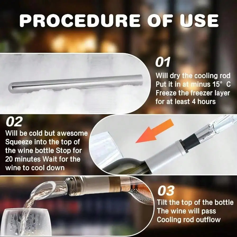 1 Stainless Steel Wine Cooling Rod Black Handle Sparkling Tool Qme