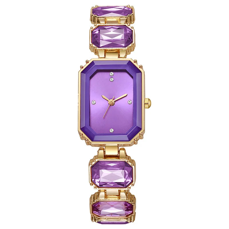 Novo relógio de cerâmica feminino, relógio de quartzo quadrado compacto e versátil com pulseira fina Qme purple