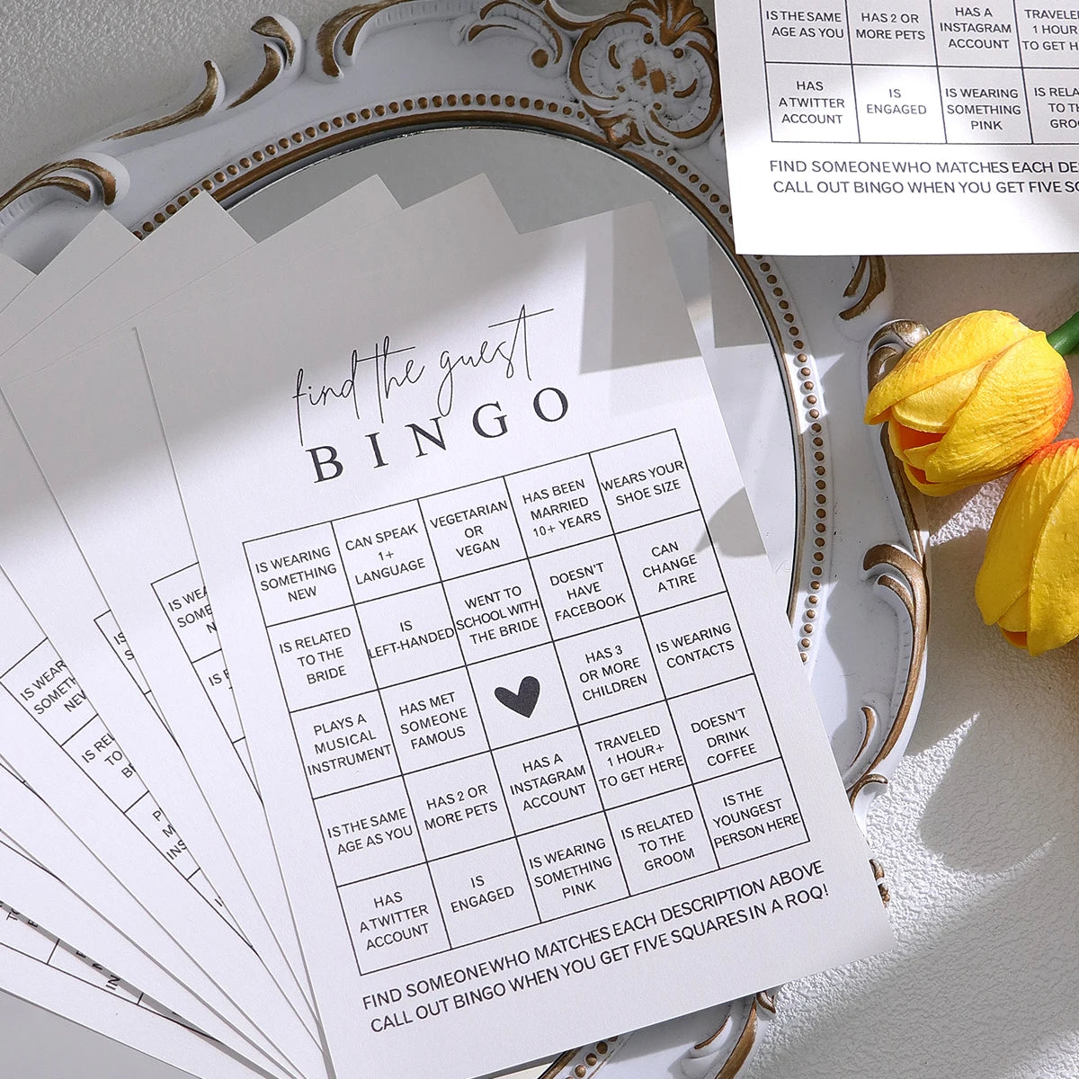 10/20 Piece Find Your Guest Bingo Game (10 Cards) Fun Bridal Shower Game Activity, Bridal Shower, Wedding Decorations, Rehear Qme