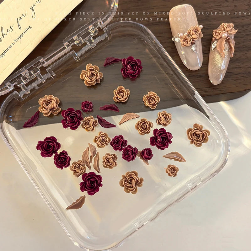 Manicure Kawaii Charms 3D Mix Sizes Beautiful Blossoming Rose Flowers Qme