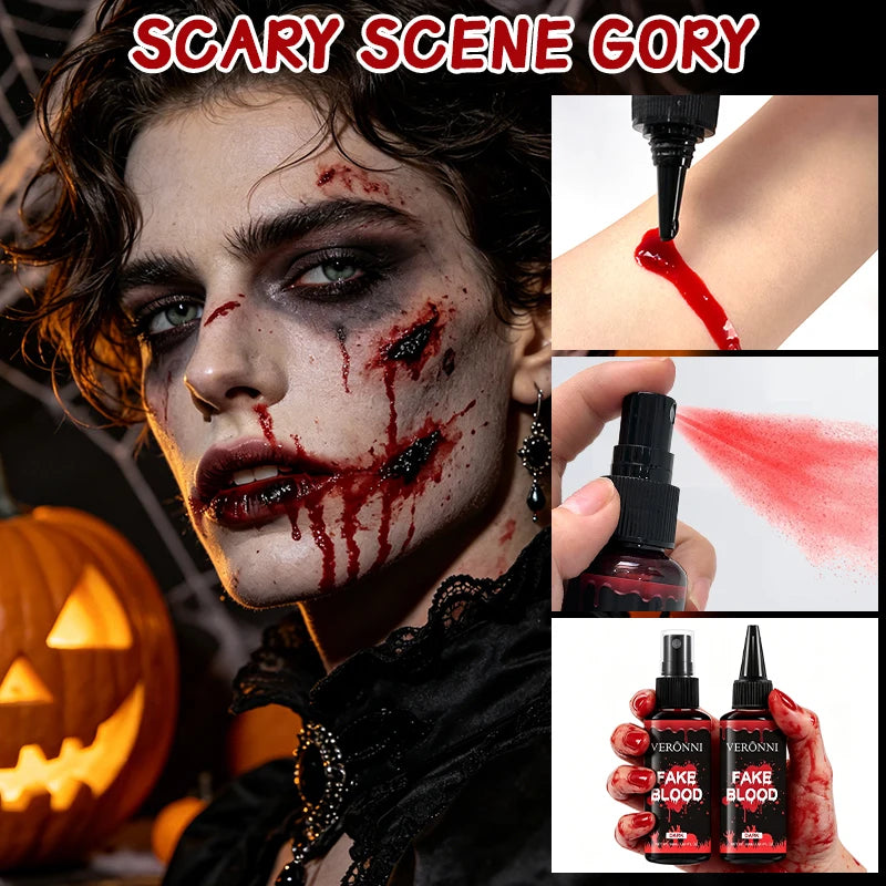 VERONNI Fake Blood Makeup Spray Squeeze Bottles Realistic Dark Qme