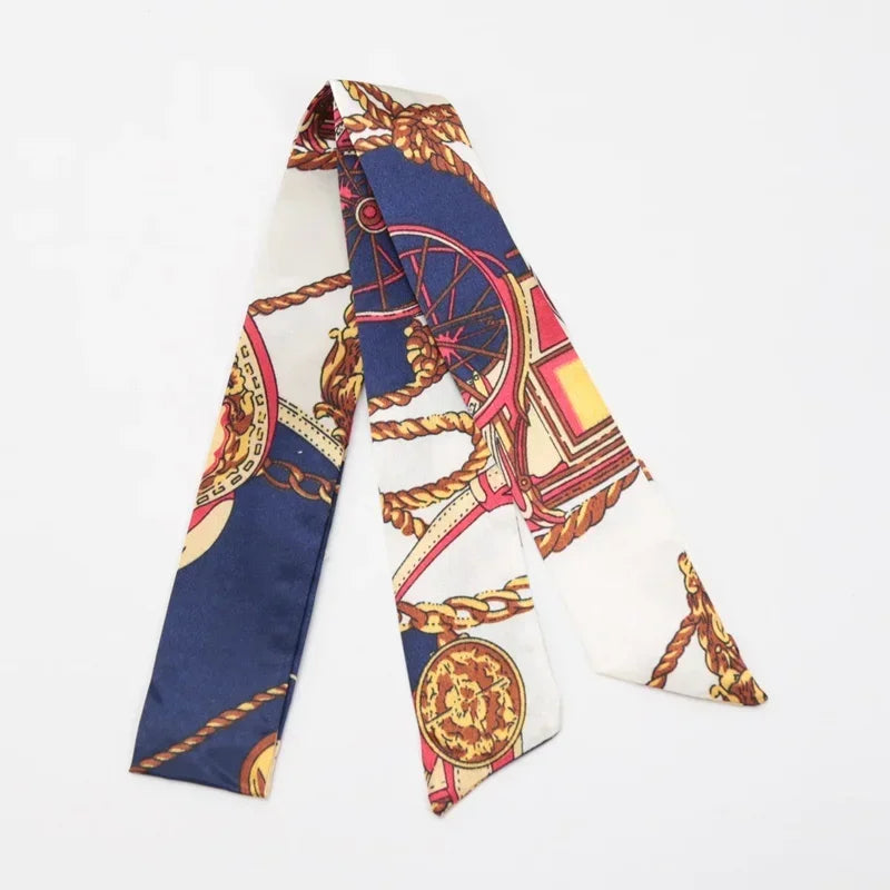 Skinny Scarf Hair Small Women Simple Handle Ribbon Fashion Printing Qme A-5