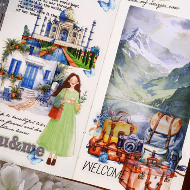 3 Bags Watercolor Landscape Theme Pack, Healing Scenery Journal Scrapbooking Materials, Versatile for Multiple Scenes Qme