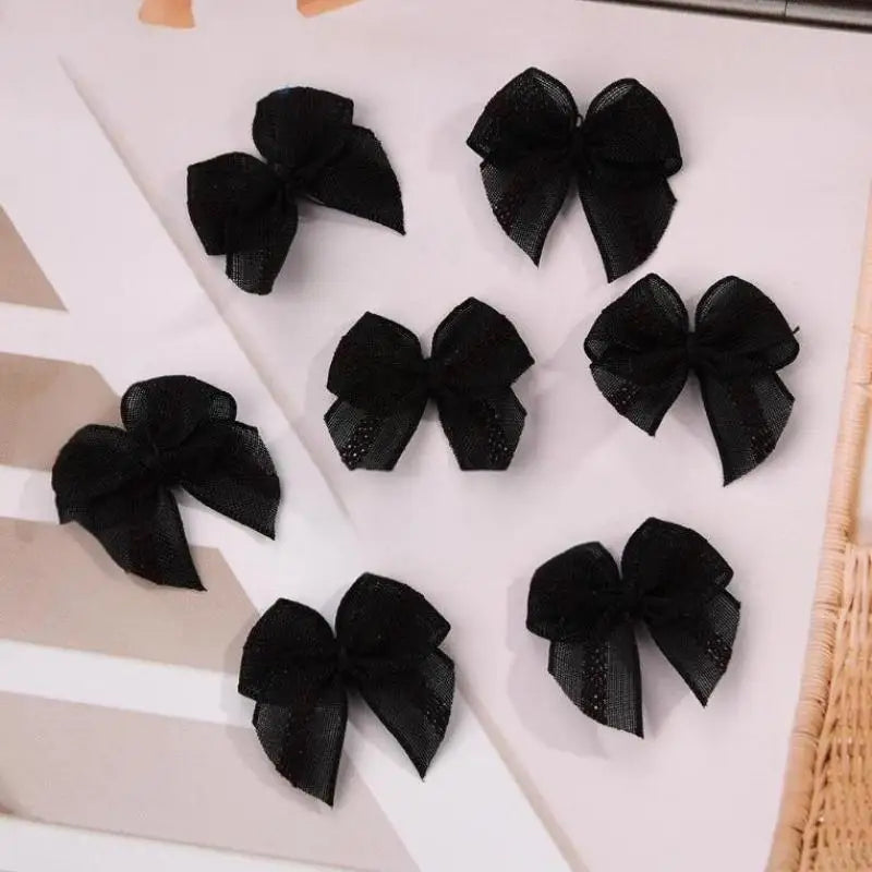 30pcs Mesh Ribbon Bows Mutilcolor Lace Mini Bowknot Satin Ribbon Bow Flower For DIY Craft Decoration Accessories Qme Black