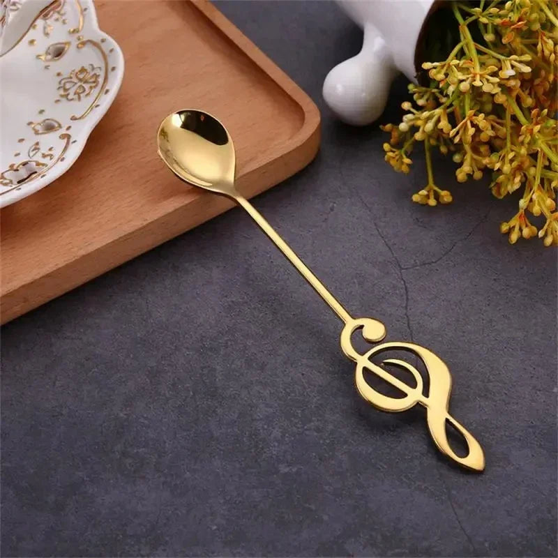 Creative Musical Note Coffee Spoon Stainless Steel Stirring Spoon Ice Cream Dessert Teaspoon Unique Kitchen Tableware Accessory Qme Gold
