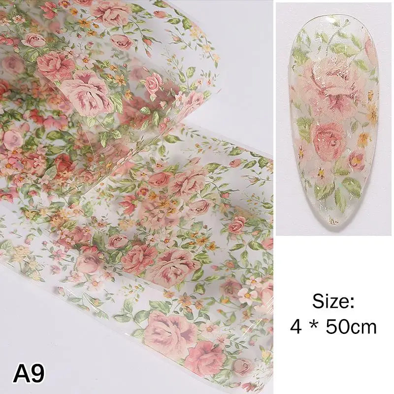 Flower Nail Transfer Foil Rose Floral Art Sticker Paper DIY Manicure